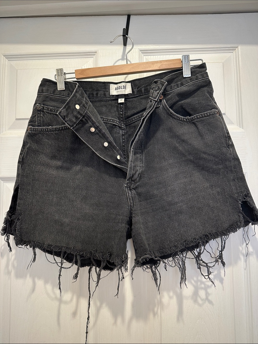 Agolde Black Distressed Dee Jean Shorts